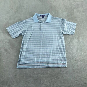 Alan Flusser Golf Striped Polo Shirt L Blue & White 4610